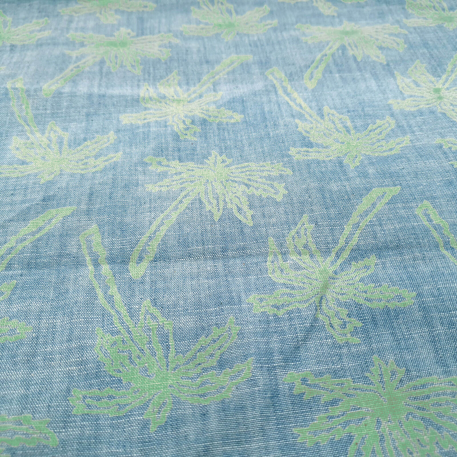 Ruan - Calças de ganga de verão com estampado de palmeiras - Azul derretido