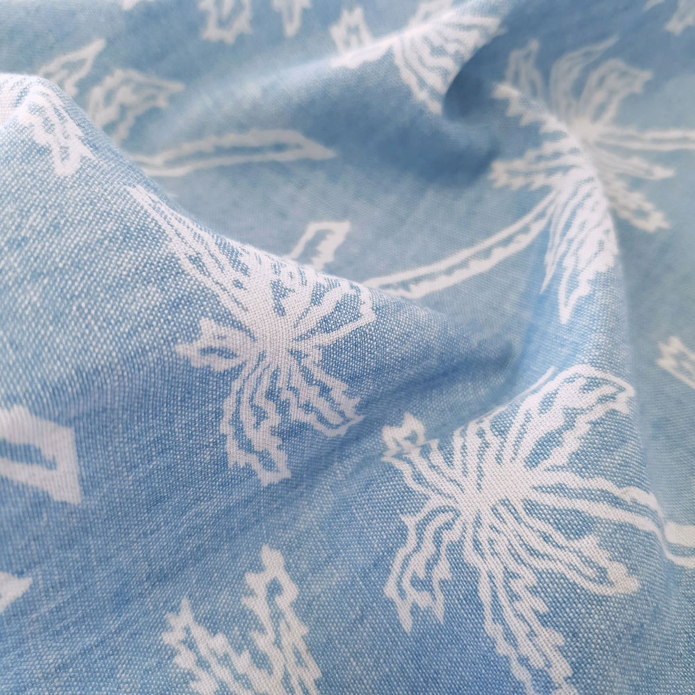 Ruan - Calças de ganga de verão com estampado de palmeiras - Azul derretido