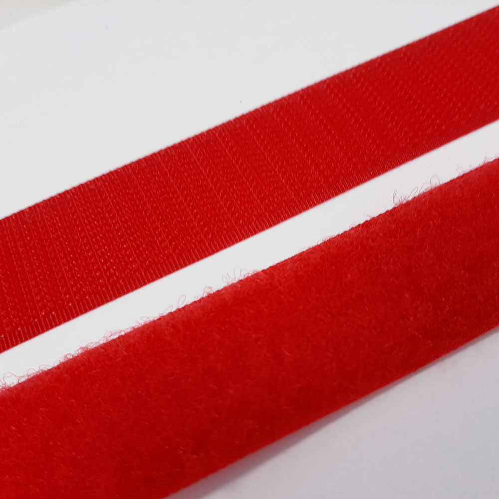 Fita de velcro industrial (fita de lã e gancho), largura 25mm - vermelho