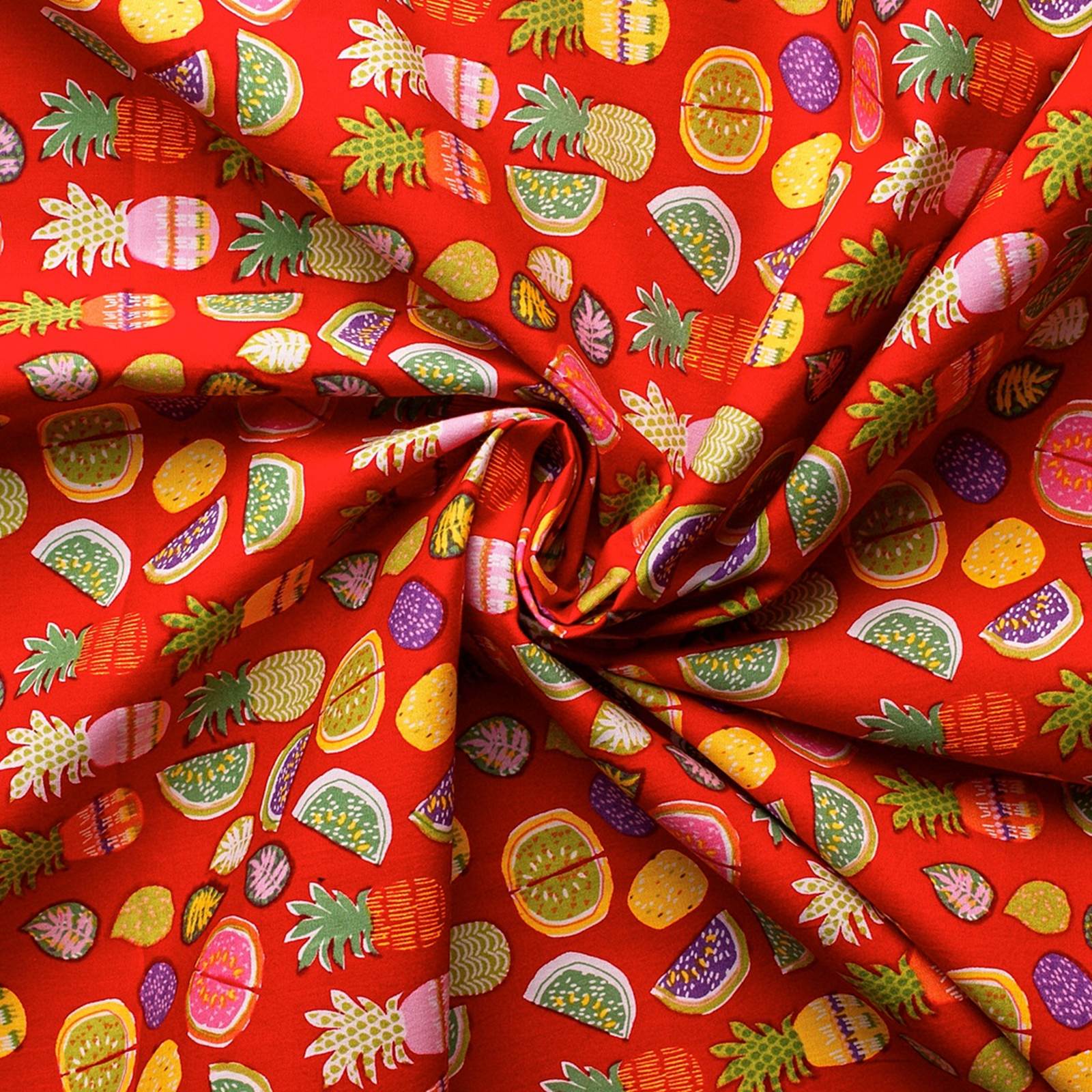 Exótico - Tecido de algodão com desenho de frutas – vermelho